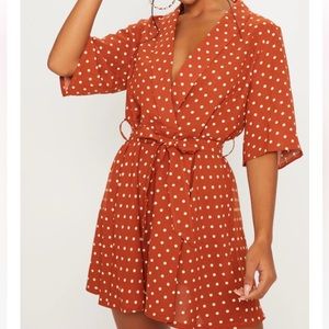 Pretty Little Thing Terracotta Polka Dot Tea Dress